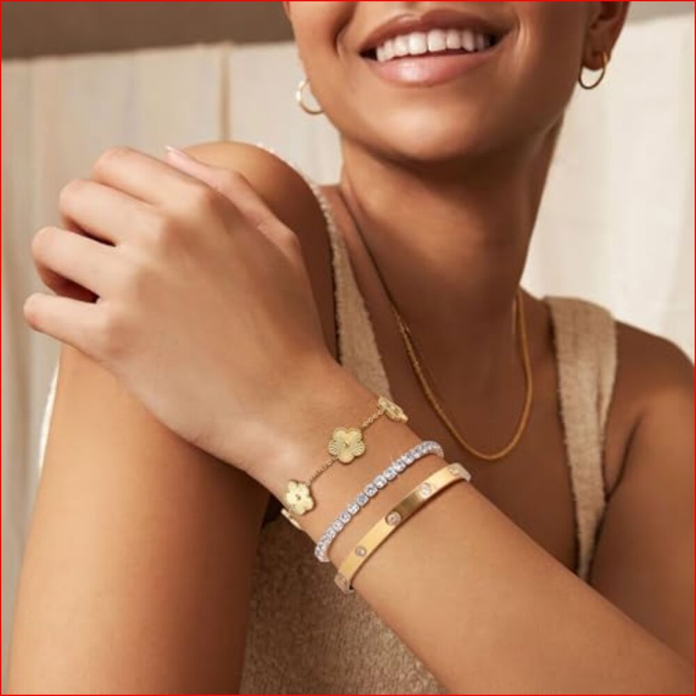 Stackable Floral Gold Plated Bracelets Set - 3pcs… - image 3